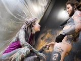 Alt dominatrix pegging tattooed worker