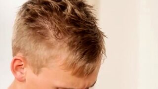 Two blonde hunks bang with teenage brunette